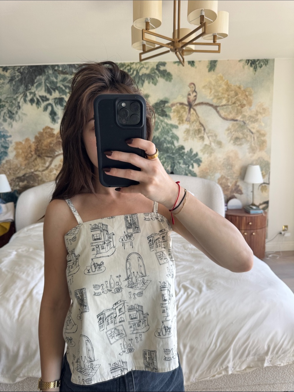 Women’s Cream Print Square-Neck Cami Top